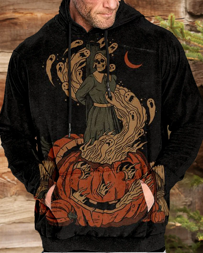 Suitmens Men's Halloween Spooky Pumpkin Hoodie 00442