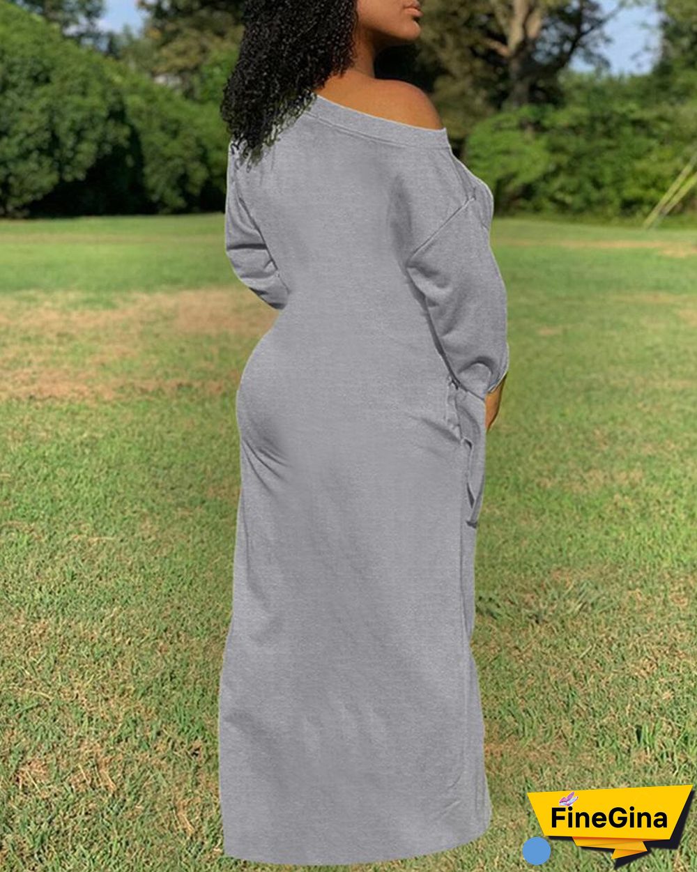 Plain Tie Detail Pocket Design Maxi Dress P14036