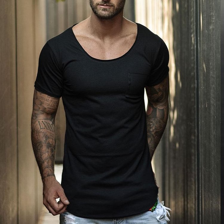 Solid color round neck short sleeve T-shirt