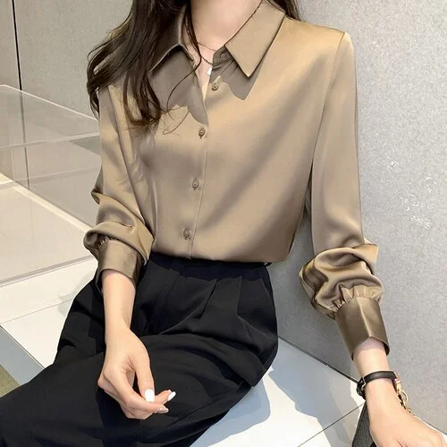 Blouse Women Blusas Mujer De Moda 2023 Turn Down Collar Office Blouse Shirt Long Sleeve Chiffon Blouse Tops Women Blouses E204