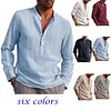 Men's Shirt Linen Shirt Maroon Shirt Solid Color V Neck White Black Gray Wine Army Green Long Sleeve Daily Vacation Tee by Inlyline