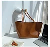Minimal Plain Color Soft Leather Women's Shoulder Tote Bag