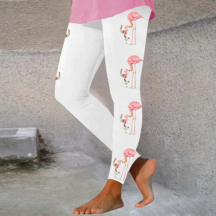 Flamingo Light Print Casual Leggings