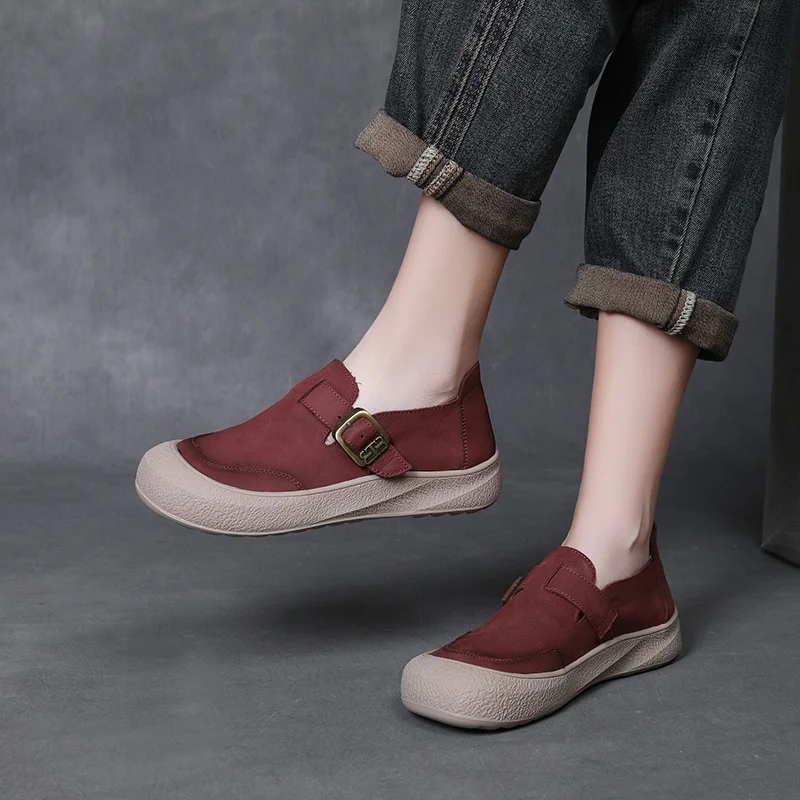 Yyvonne Time 99] Head-Level Cowhed Leather Retro Casual Women's Shoes New Fashion One-Word Buckle Comfortable Flat Single Shoes