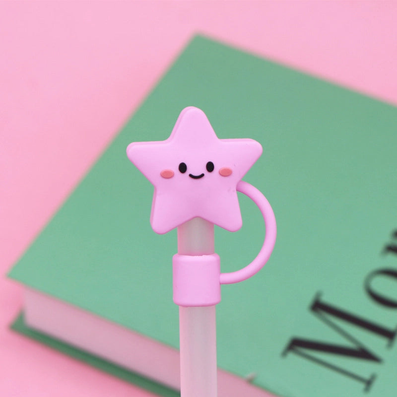 5 Pieces Silicone Straw Cap Flower Cartoon Baiyun Cup Straw Protective Cover Dust Plug 10mm