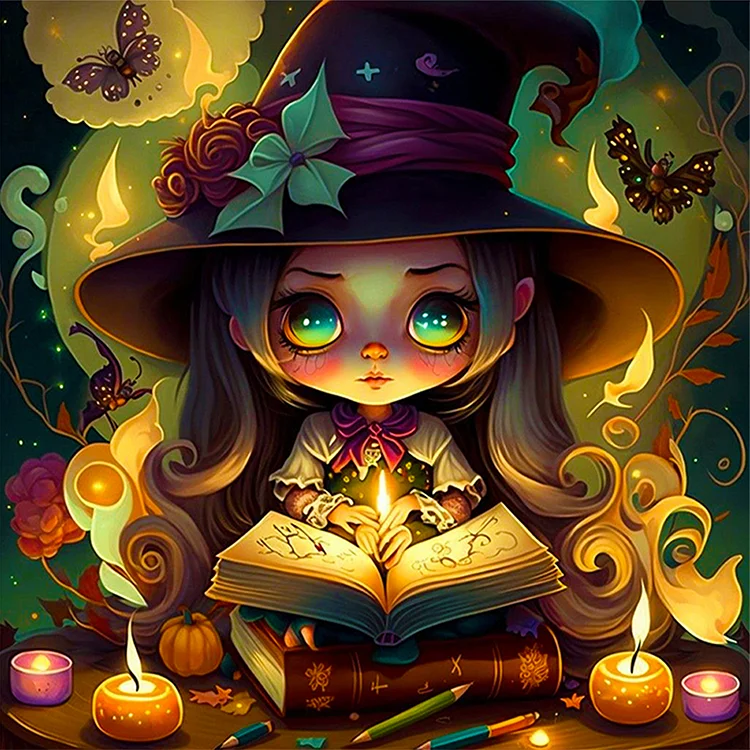 Cartoon Elf Little Girl Witch And Dragon 11CT Stamped Cross Stitch 50*50CM