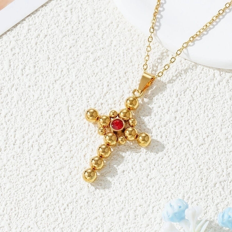 201 Stainless Steel Gold Plated Minimalist Inlay Cross Zircon Pendant Necklace