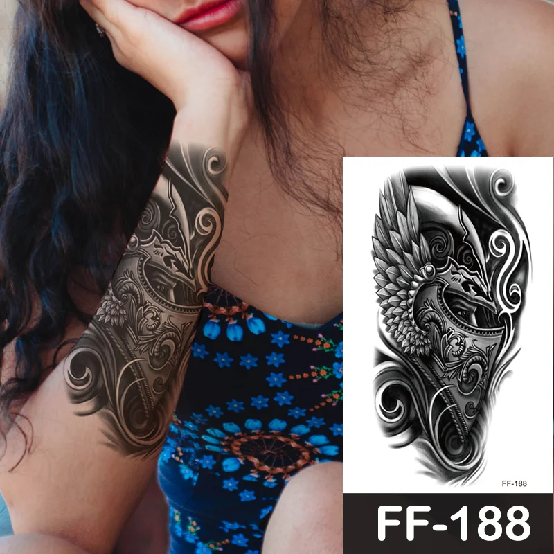 Sdrawing Animal Temporary Tattoo Sticker Black Lion King Wolf Tiger Men Body Art Painting Tattoo Fake Water Transfer Sexy Women