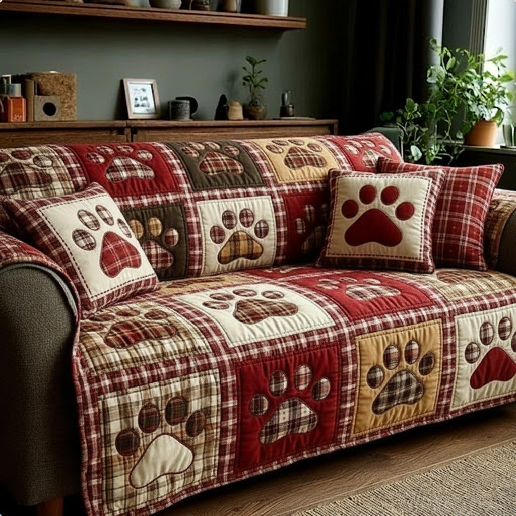 Warm Cabin Love Paw Quilted Sofa Cover NCU0NT11543 everthome