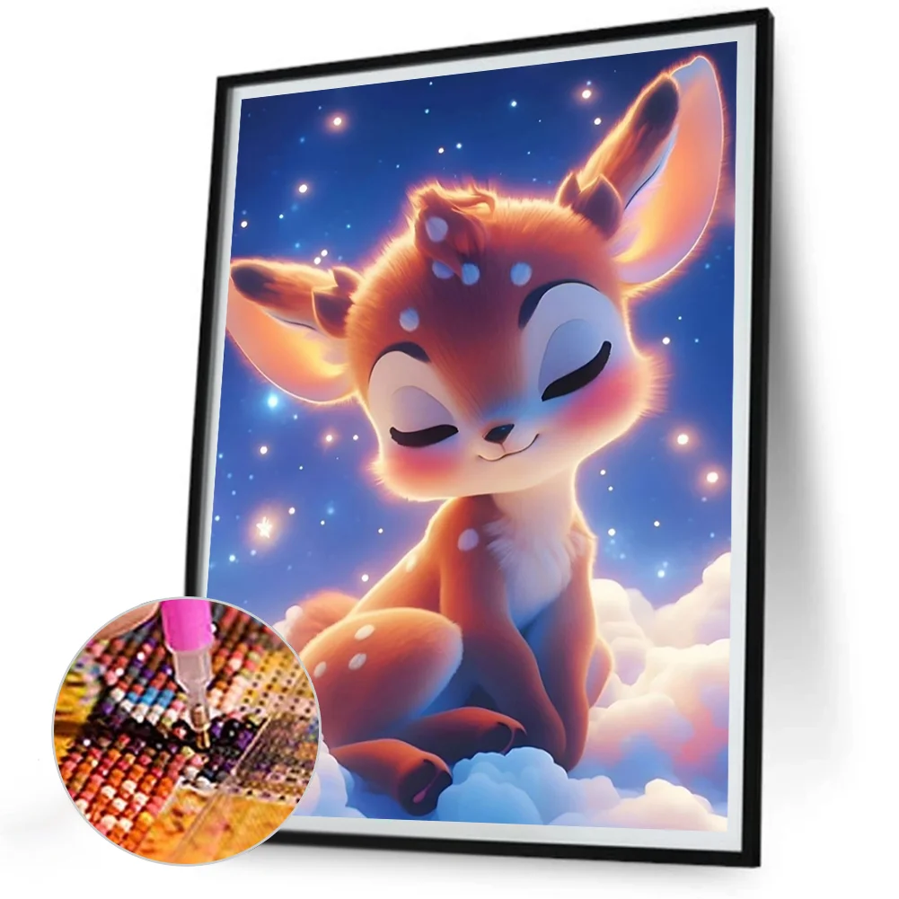 Full Round Diamond Painting 30*40cm - Deer Sleeping On The Cloud