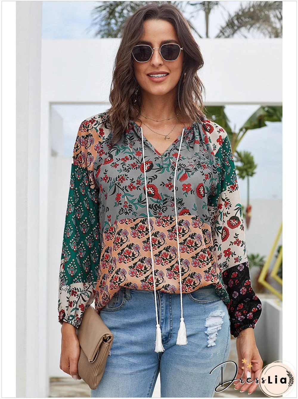 Casual Floral Long Sleeve Top