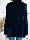 Women's Elegant Velvet Blazer, Long Sleeve, Solid Color, Casual Polyester Suit Jacket, No Belt, Fall/Winter Season, H-Shape, Open Front with Single Button, No Waterproof, Knitted Fabric