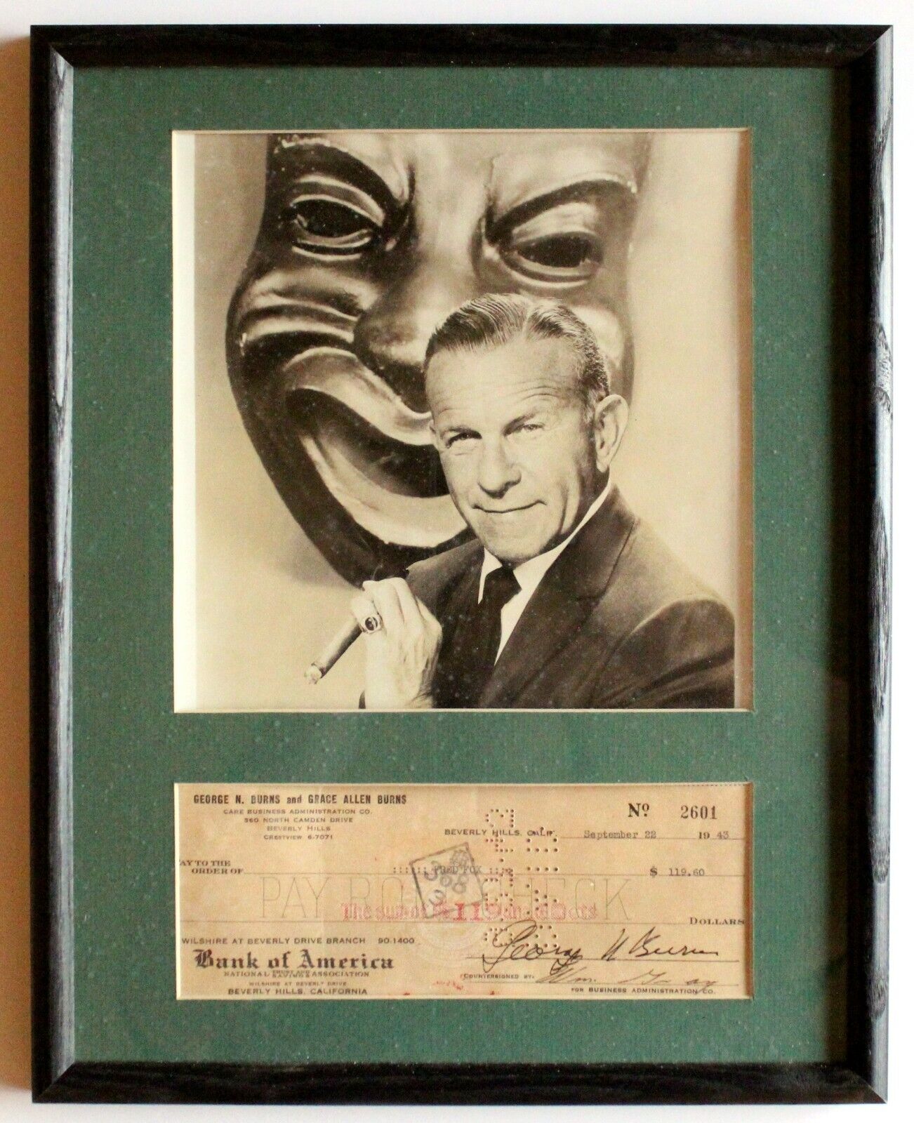 George Burns Original Photo Poster painting with Signed Check Auto Autograph Display