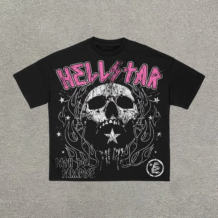 Vintage Hellstar Skull Flame Graphic 100% Cotton Short Sleeve T-Shirt