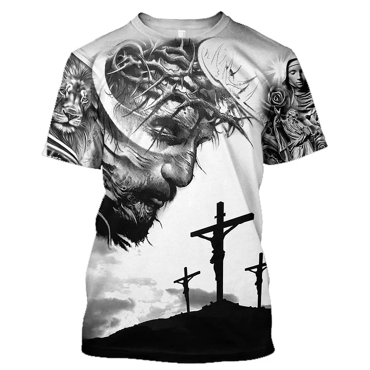 Christian Catholic Jesus 3D Print Men's Short Sleeve T-Shirts at Hiphopee