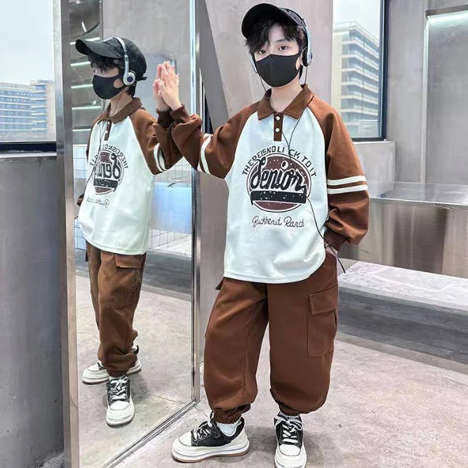 人気 配色 ファッション アルファベット パーカー+パンツ ２点セットアップ