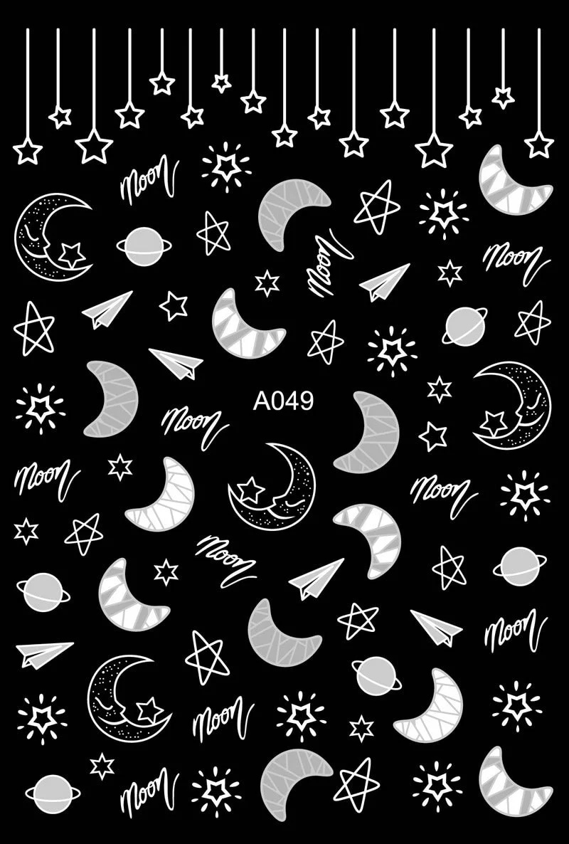 Black Wave Gold Stars White Line Nail Art Stickers Designs Manicure Sticker Back Glue Accessories for Nail Art Decoration Decals