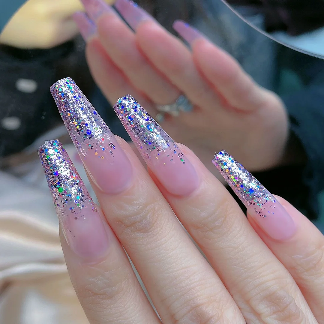 Artificial Glitter Pink Graffiti Detachable Long Almond False Nails Wearable Fake Nails Full Cover Nail Tips Press On Nails 24pc