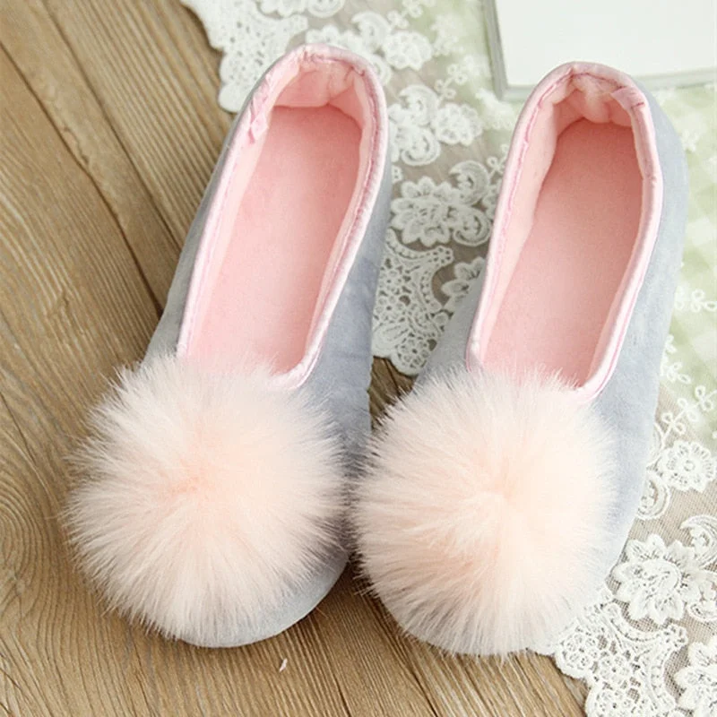 Women Shoes Ladies Home Slippers Warm Shoes Autumn and Winter Pink Super Cute Flat-heel Low-top Bag with One-legged Lazy Shoes