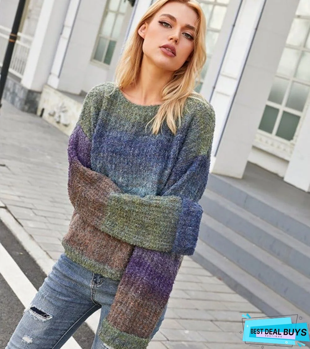 Rainbow Lazy Wind Loose Long Sleeve Knitting