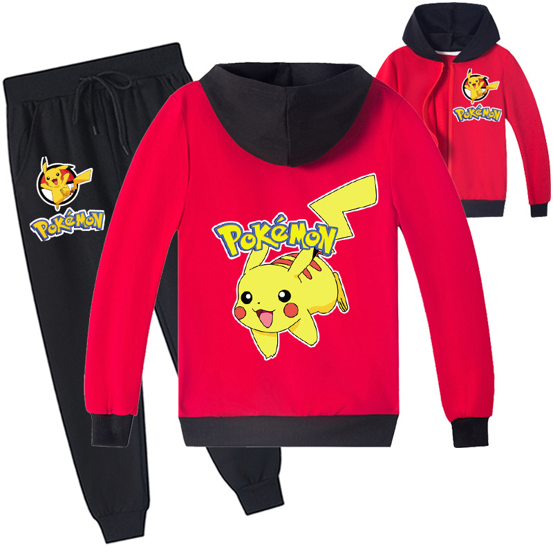 Mayoulove Pikachu Cartoon Zipper Jacket Trousers Set - Adorable Kids Costume for Pokemon Lovers - Suitable for Boys and Girls Aged 2-7 Years-Mayoulove