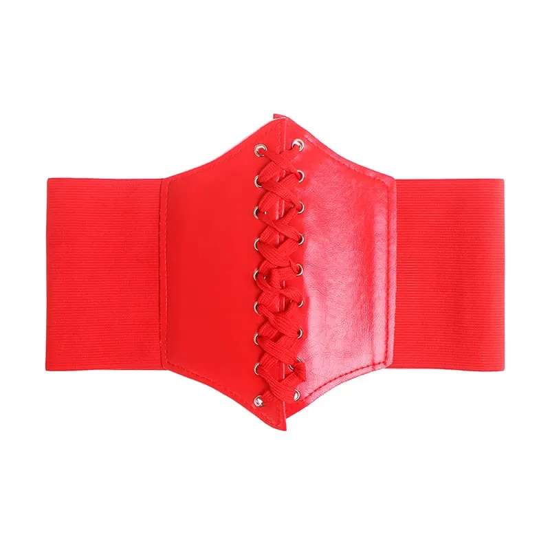 Women Charm Wide Corset Waistband Leather Band Elastic Stretch Cinch Waist Belt