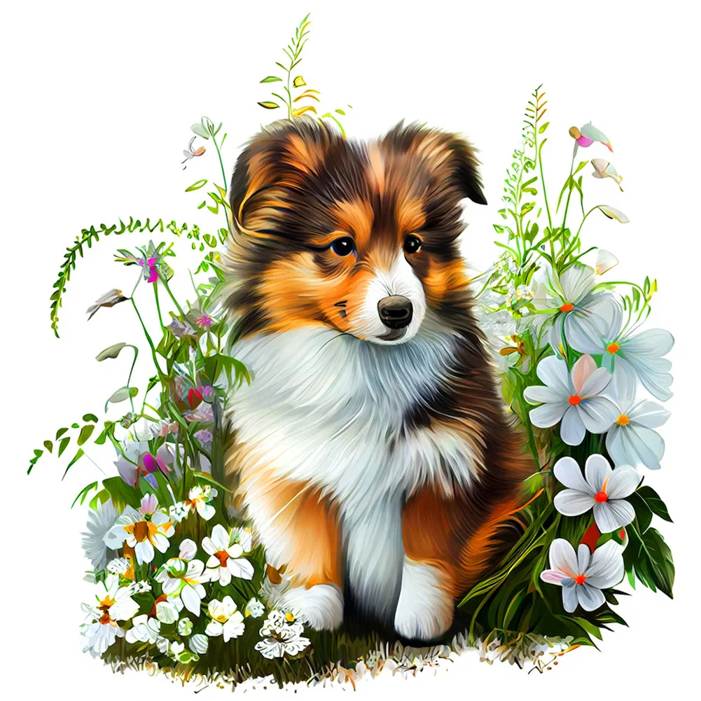 4pcs/Set Diamond Painting - Full Round Drill - Flower Dog(Canvas|30*30cm)