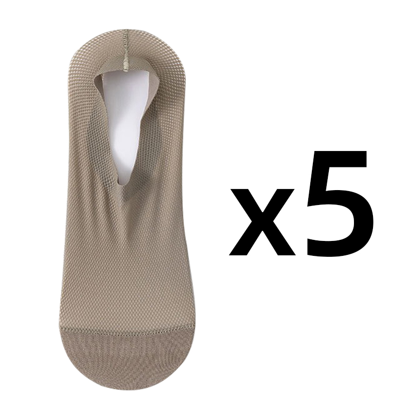 Coasfe 5 Pairs/Lot Men's Mesh Non-Slip Silicone Socks Summer Ice Silk Breathable Casual Short Black No Show Invisible Low Cut Socks