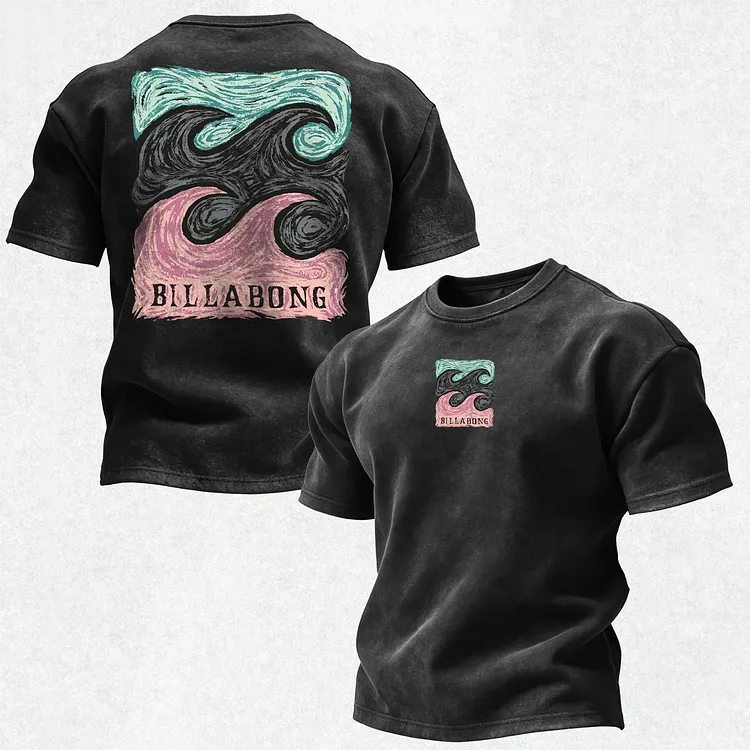 Grunge Pastel Swirl Wave Washed Graphic Printed Men's Washed Tee