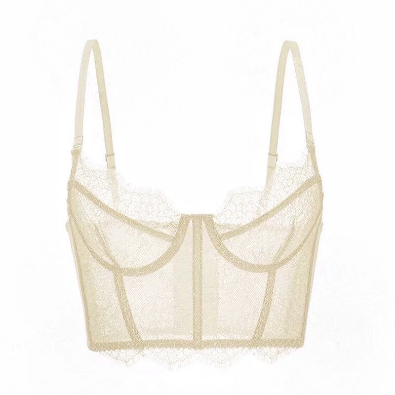 Meet'r Amazing Shaper Bra Women Embroidery Bralette Push Up Transparent Ultra-thin Underwear Female Sexy Lace Lingerie Tops
