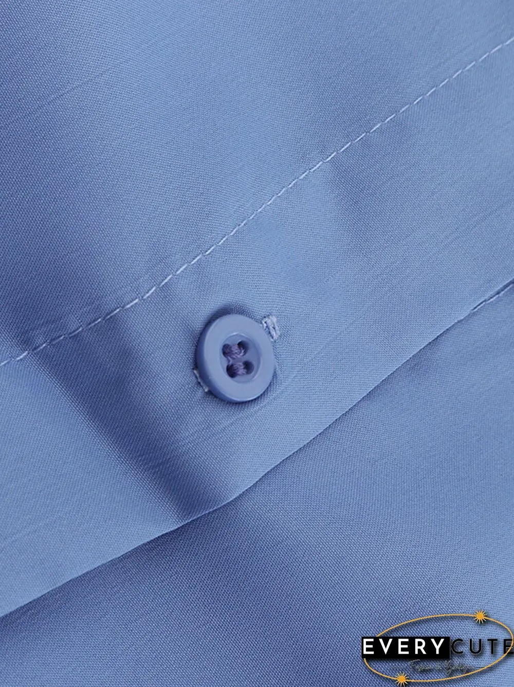 Solid Color Turn Down Collar Button Down Bishop Blouse