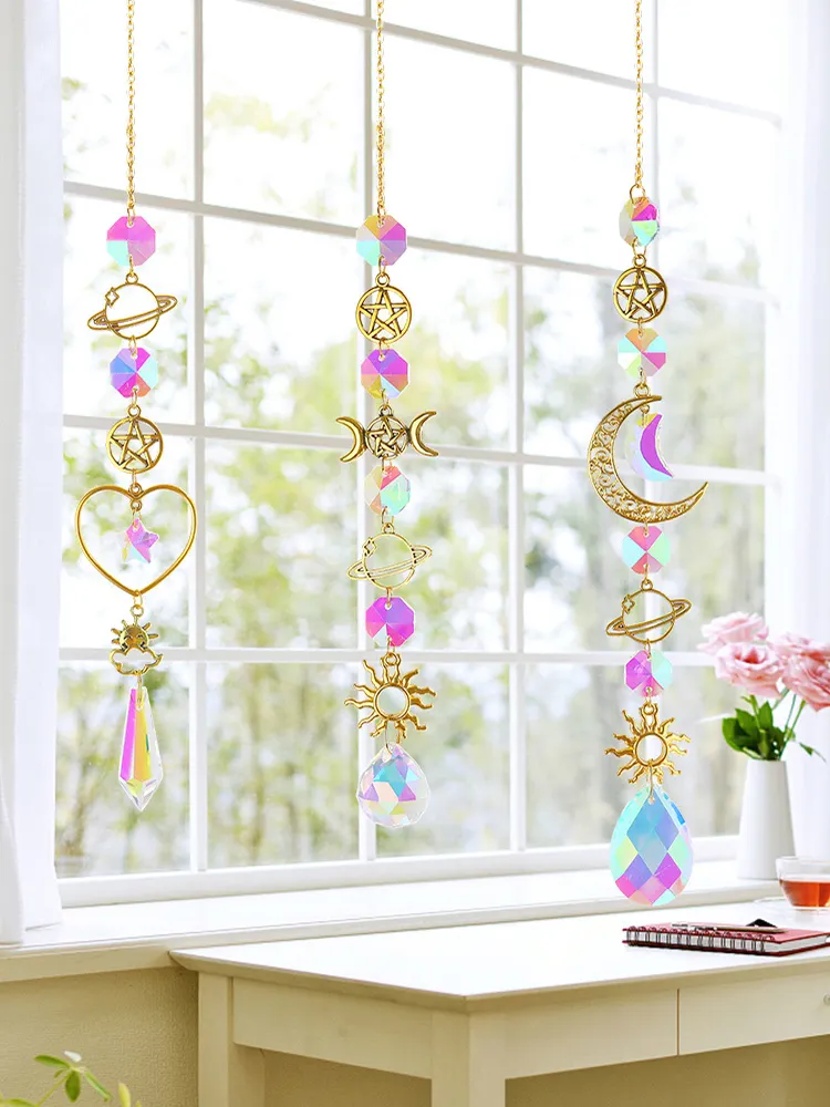 Star Crystal Chandelier Lighting Wind Chimes Curtain Home Garden Pendants