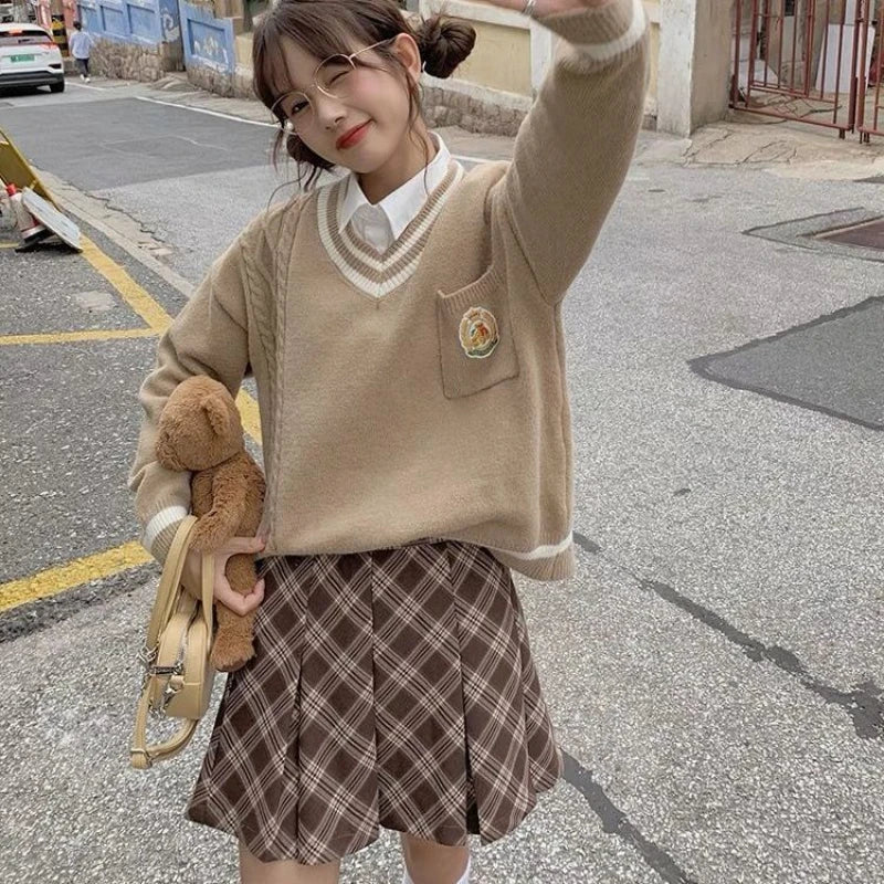 Aiertu Pleated Plaid Skirt Kawaii Preppy Style Women Mini Skirts Vintage Fashion Sweet Korean Style A-line Casual Short Skirt Aiertu