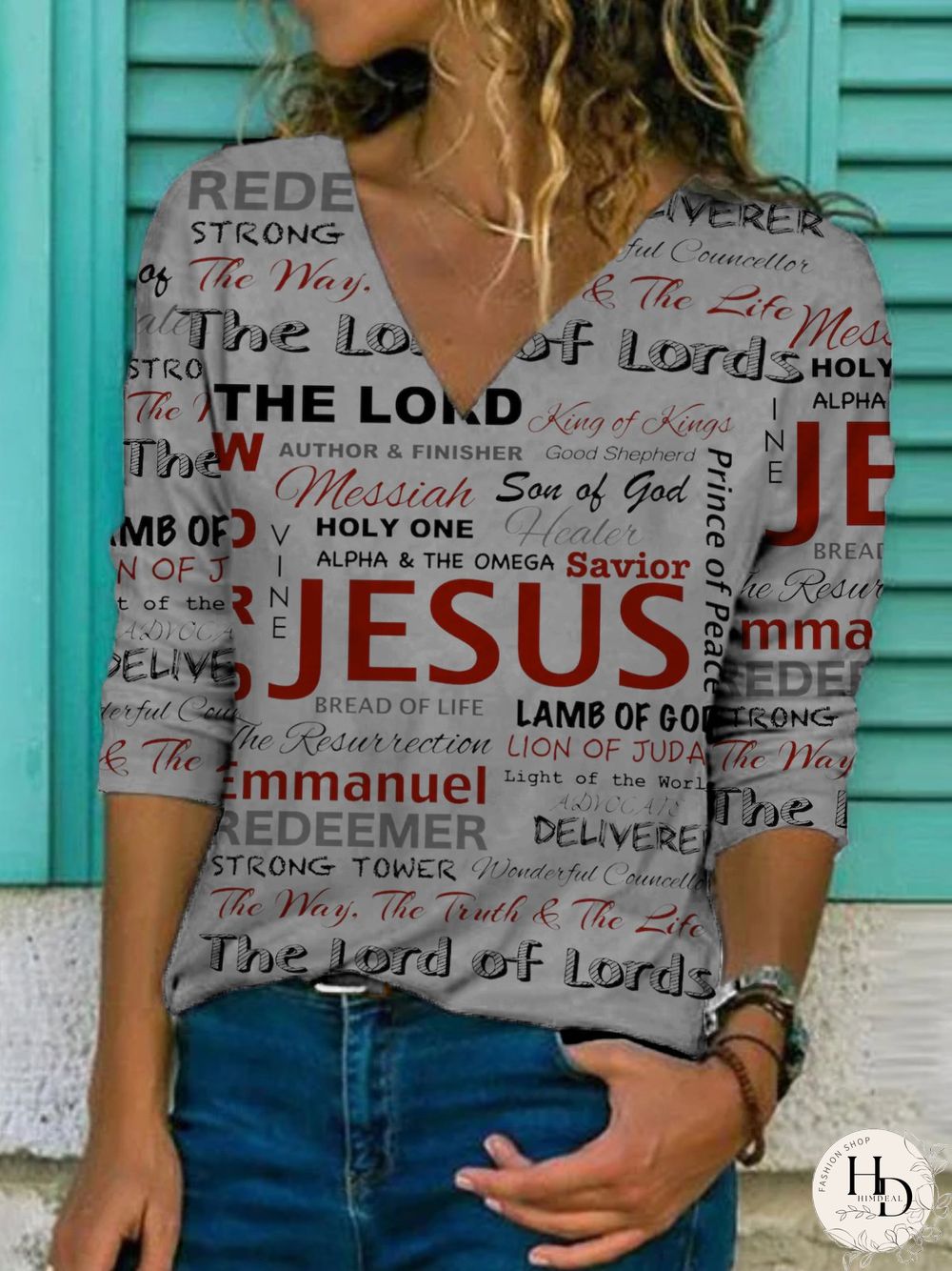 Casual Long Sleeve V Neck Plus Size Printed Tops T-shirts