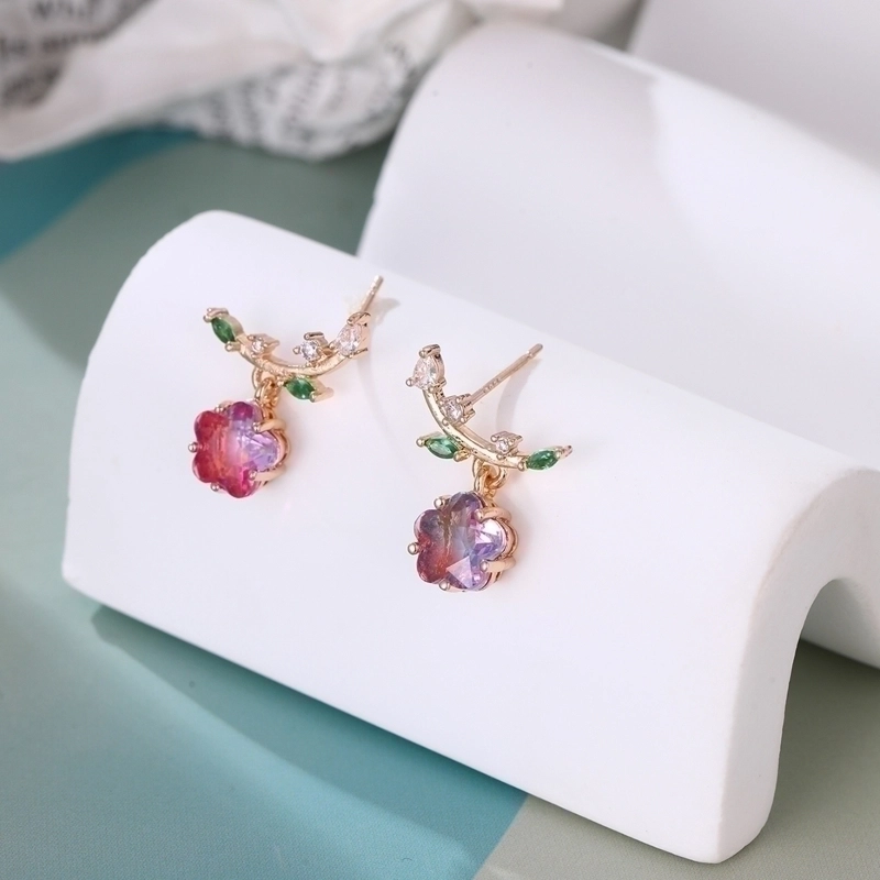 1 Pair Hawaiian Vacation Beach Flower Inlay Alloy Copper Zircon Drop Earrings Ear Studs
