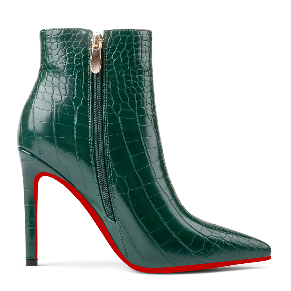 100mm Women's Ankle Boots Closed Pointed Toe Stilettos Red Bottoms Booties-vocosishoes