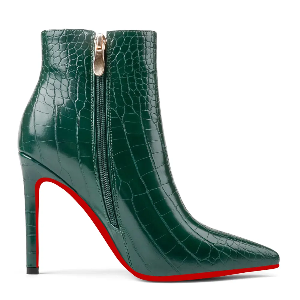 100mm Women's Ankle Boots Closed Pointed Toe Stilettos Red Bottoms Booties-vocosishoes