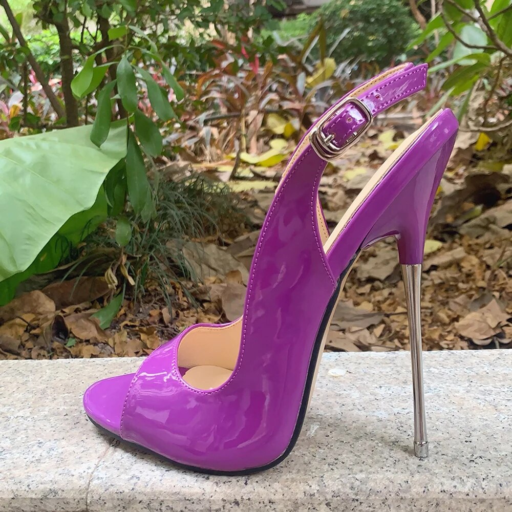 GOOSHOE Man16cm Thin High Heels Purple Sandals Pumps Peep Toe Woman Cross Dresser Fetish