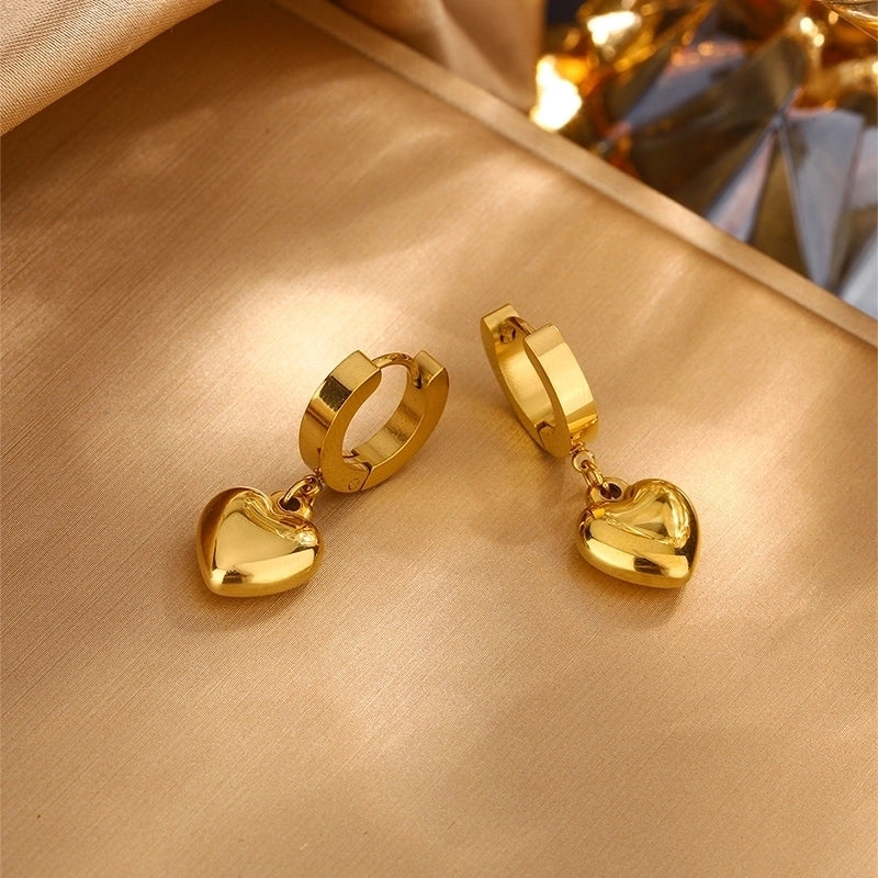 Fairy Style Cute Sweet Heart Shape 304 Stainless Steel 18K Gold Plated Jewelry Set