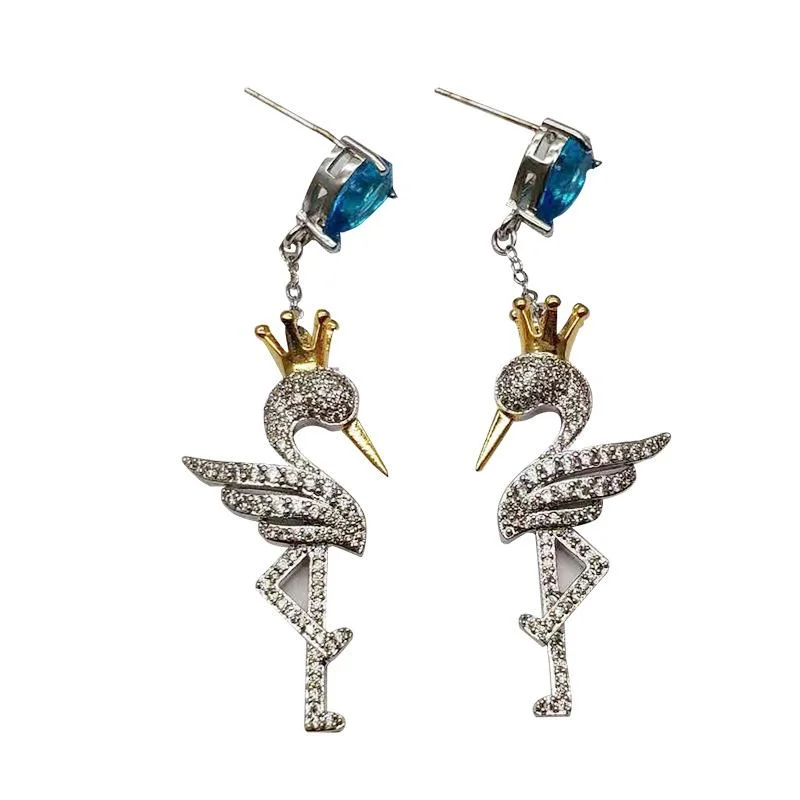 Standing swan zircon earring dangle-zachics