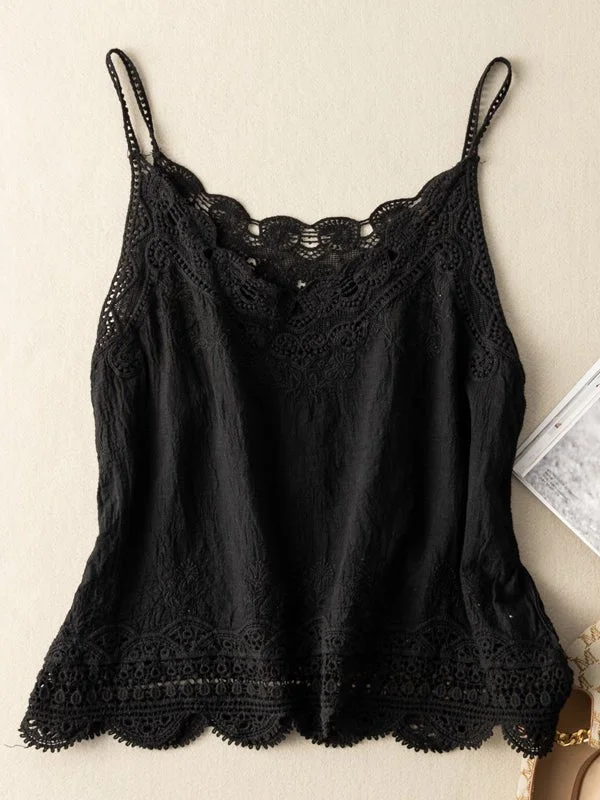 Green Loose Casual Vintage Lace Sleeveless Vest
