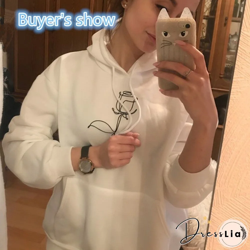 New Fashion Ladies Girls Cute Rose Flower Printed Hoodies Thin Fleece Long Sleeve Casual Pullovers Women Hooded Sweatshirts