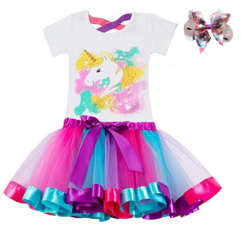 Unicorn Clothing Sets Baby Girls Clothes 2021 Summer Princess Party Unicorn Colorful tutu Dress Kids Birthday Ball Gown Dresses