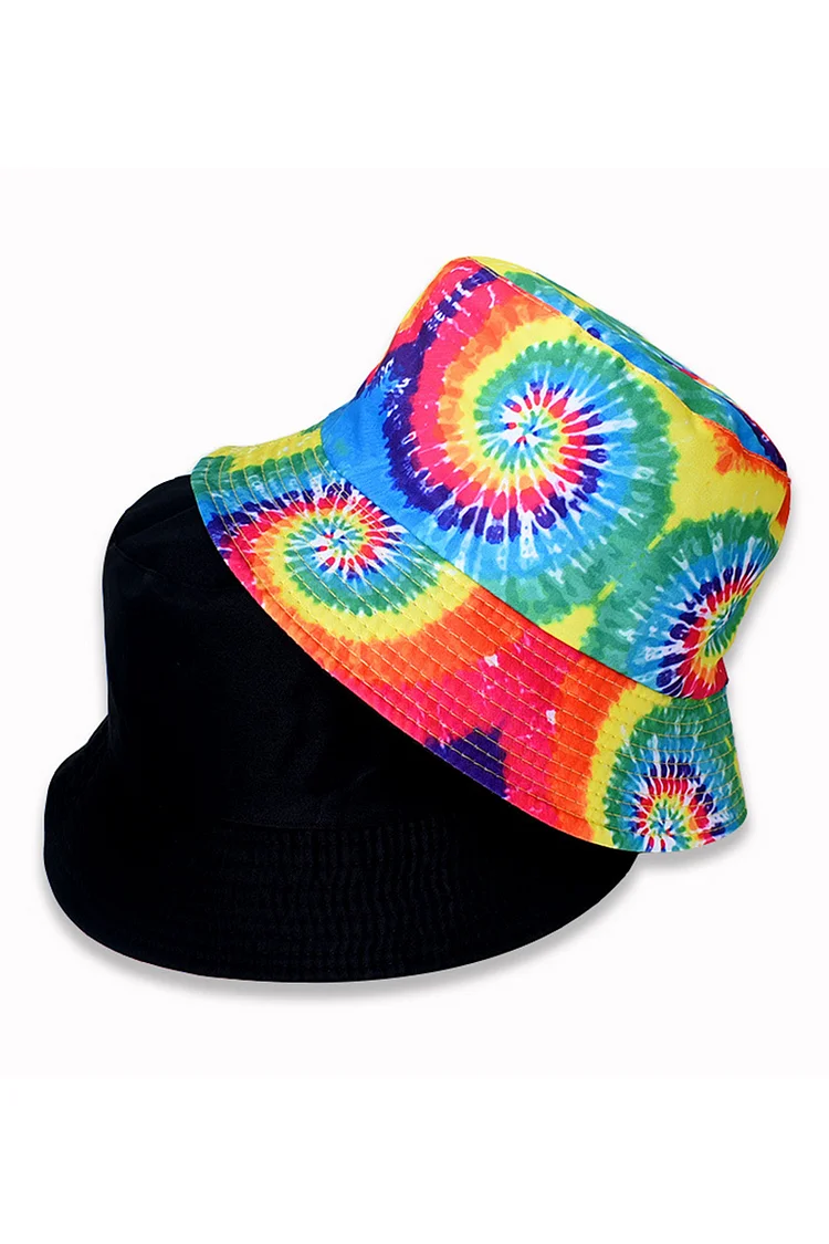 Tie-Dye Rainbow Gradient Reversible Flat-Top Bucket Hat