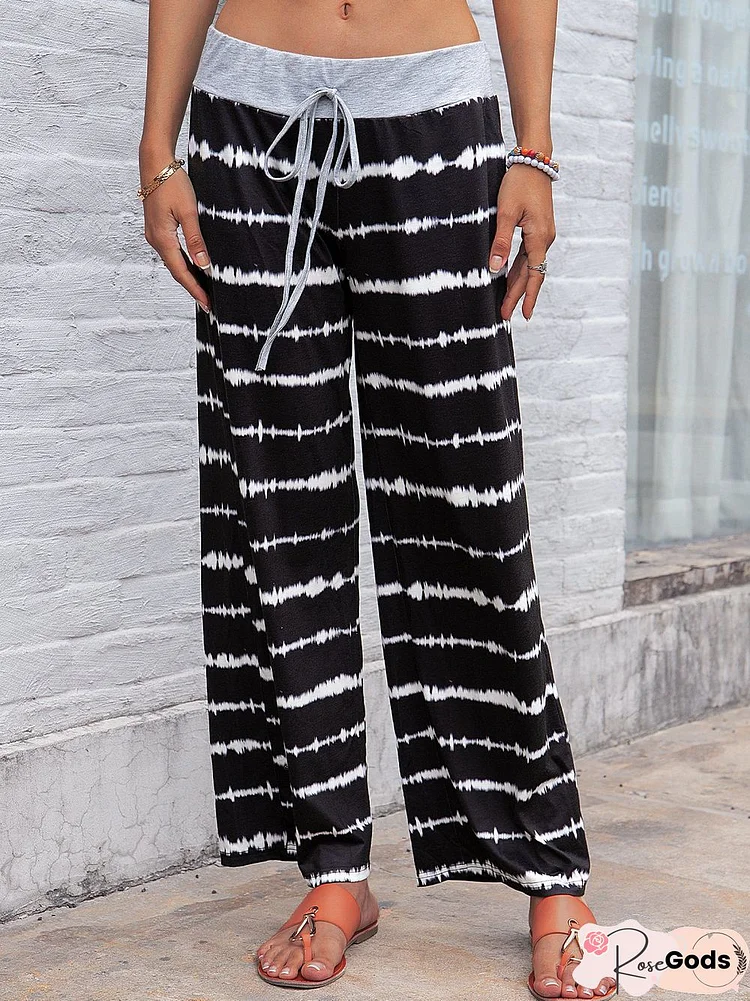 Cotton Color-Block Abstract Pants