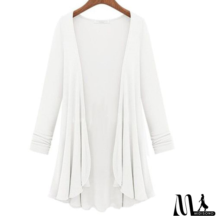 MidiSono - Long Sleeve Draped Open Front Cardigan Top