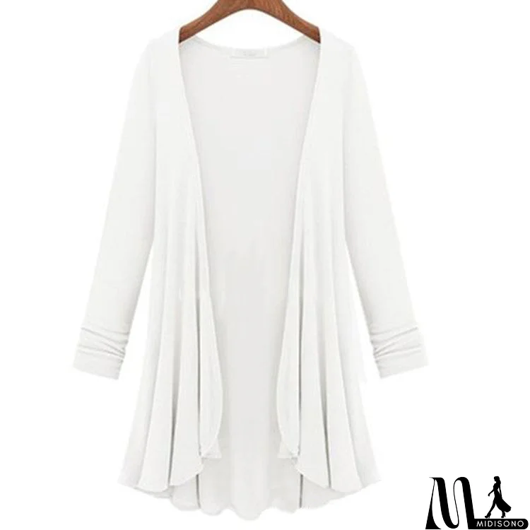 MidiSono - Long Sleeve Draped Open Front Cardigan Top