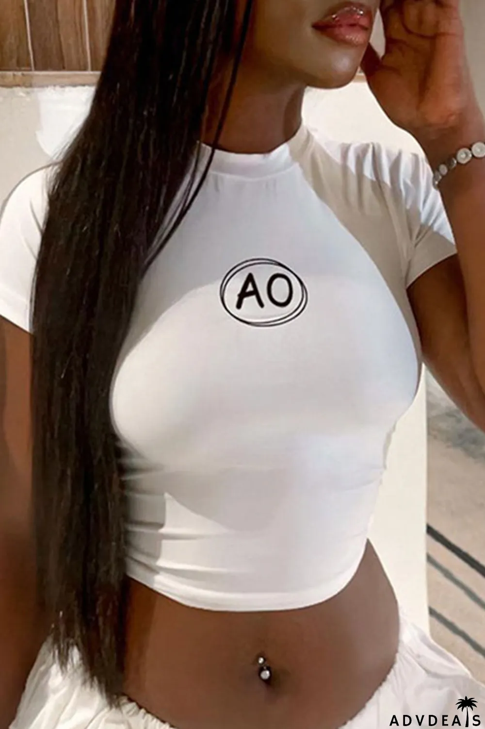 Blue Casual Street Print Patchwork O Neck T-Shirts