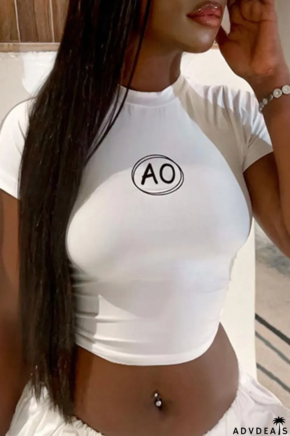 Blue Casual Street Print Patchwork O Neck T-Shirts