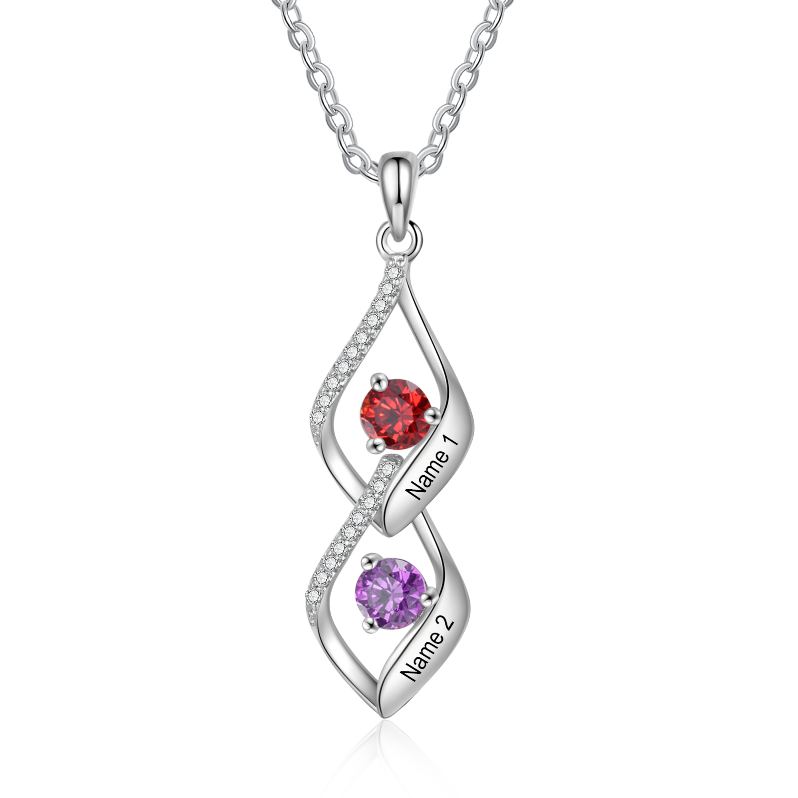 2 Names - Personalised Pendant Necklace Custom Birthstones & Names Necklace Birthday Gift for Her-Jessemade AU